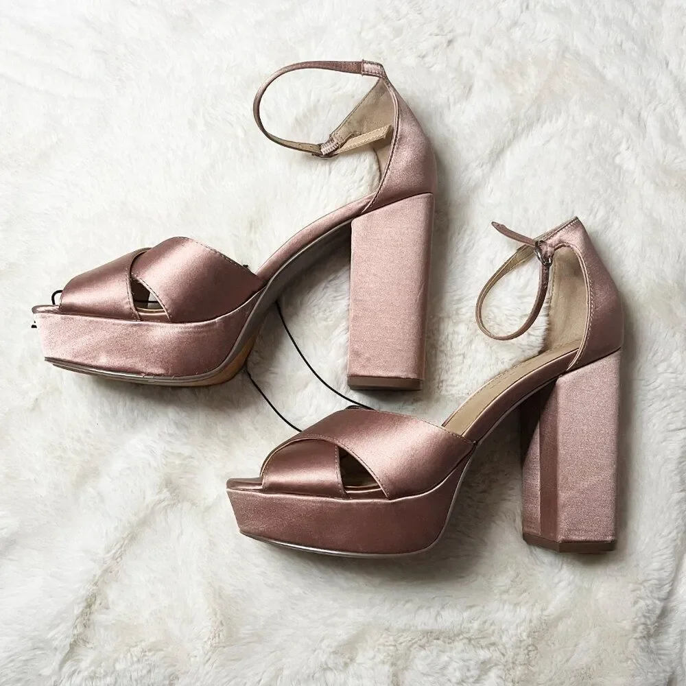 Who What Wear Pink‎ Satin Sydney Platform Heels NWT Size 7.5
